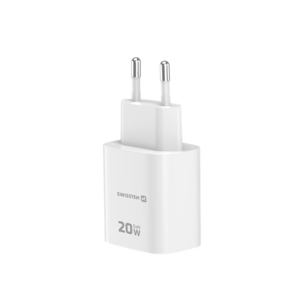 SWISSTEN edge GaN hálózati adapter 1x USB-C PD 20W + 1x USB-A 18W QC - fehér