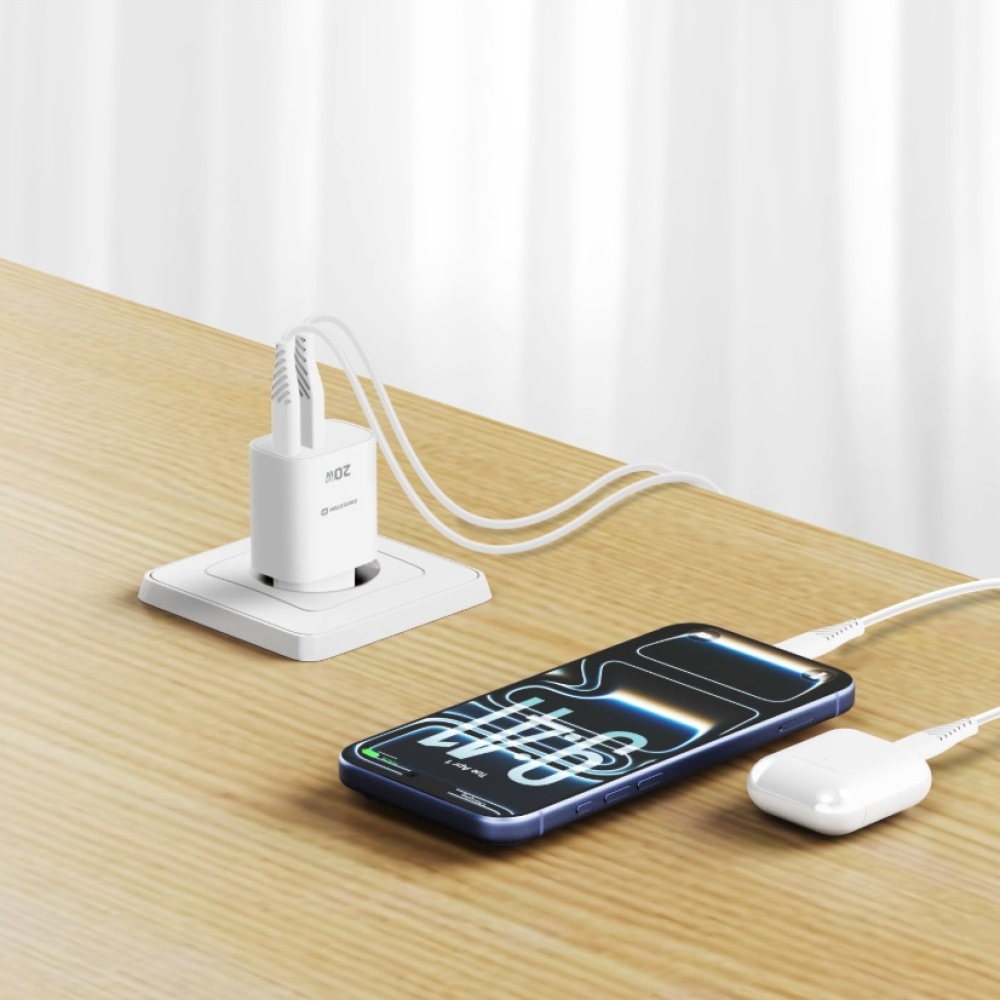 SWISSTEN edge GaN hálózati adapter 1x USB-C PD 20W + 1x USB-A 18W QC - fehér
