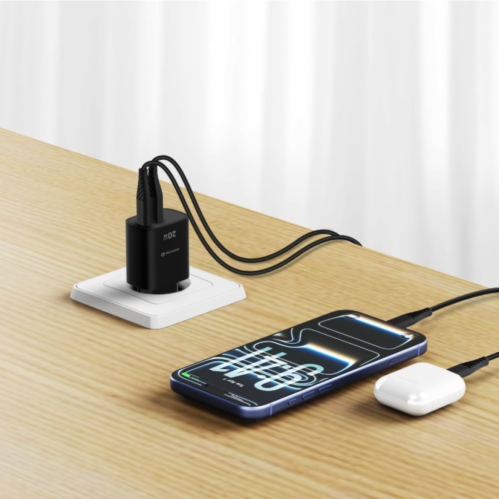 SWISSTEN edge GaN hálózati adapter 1x USB-C PD 20W + 1x USB-A 18W QC - fekete