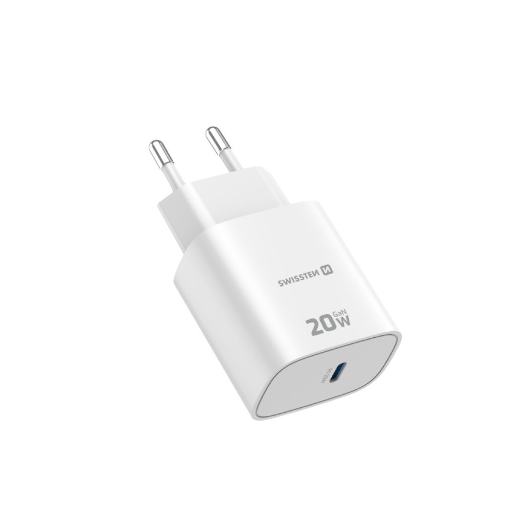 SWISSTEN edge GaN 1x USB-C PD 20W-os hálózati adapter - fehér