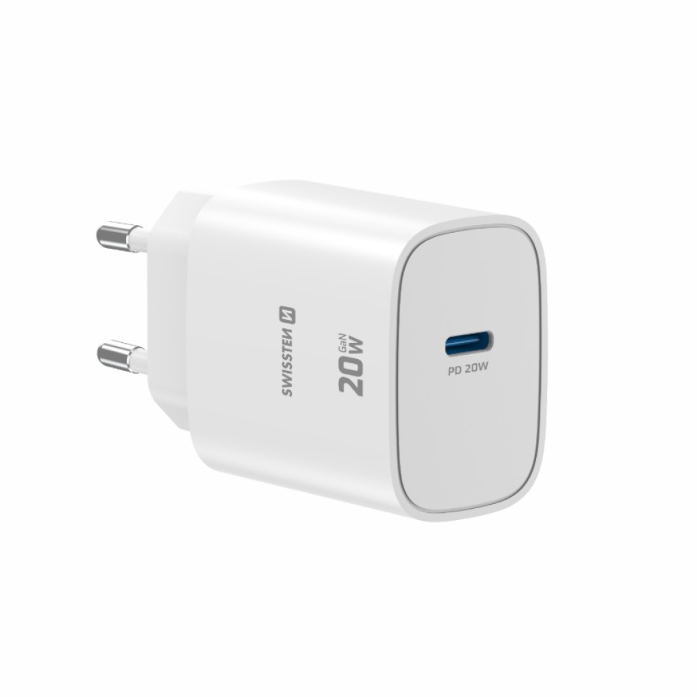 SWISSTEN edge GaN 1x USB-C PD 20W-os hálózati adapter - fehér