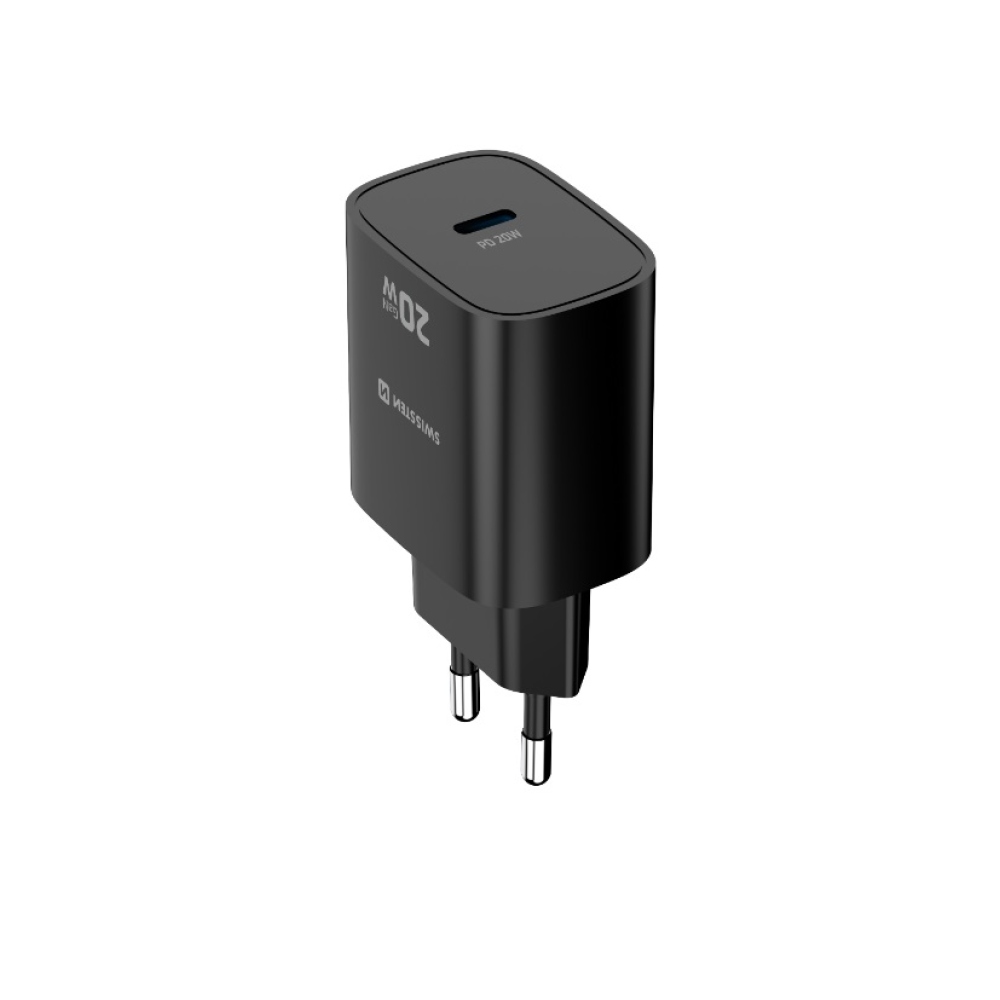 SWISSTEN edge GaN 1x USB-C PD 20W-os hálózati adapter - fekete