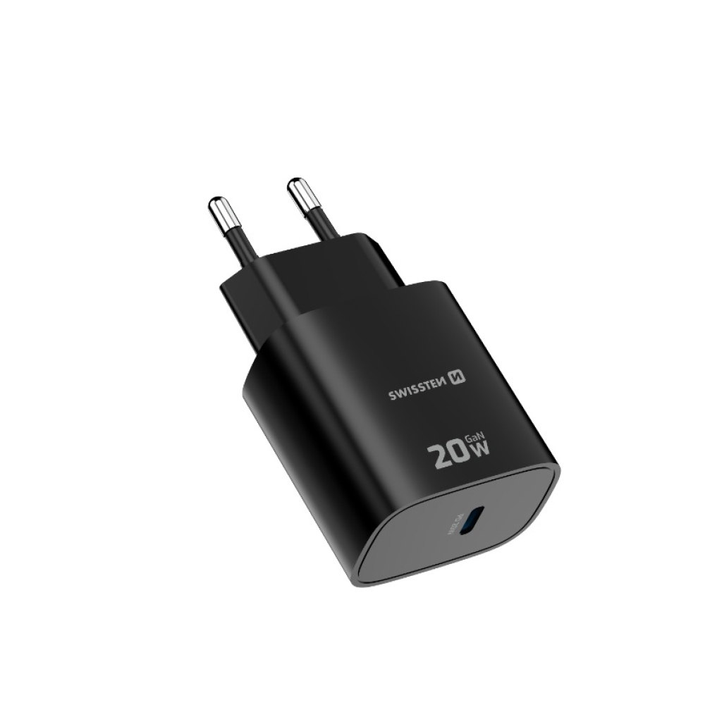 SWISSTEN edge GaN 1x USB-C PD 20W-os hálózati adapter - fekete