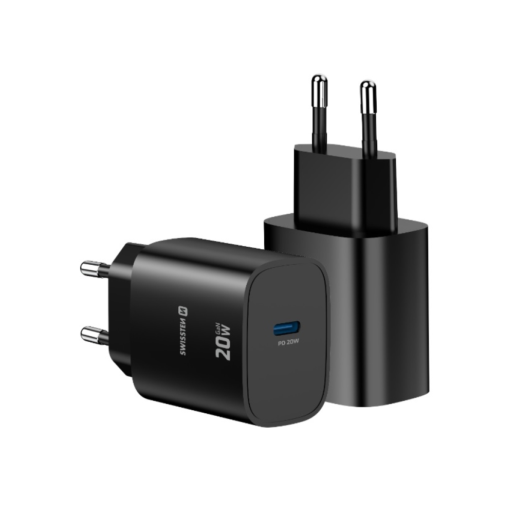 SWISSTEN edge GaN 1x USB-C PD 20W-os hálózati adapter - fekete