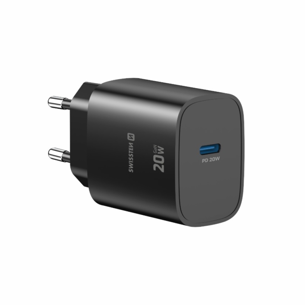 SWISSTEN edge GaN 1x USB-C PD 20W-os hálózati adapter - fekete