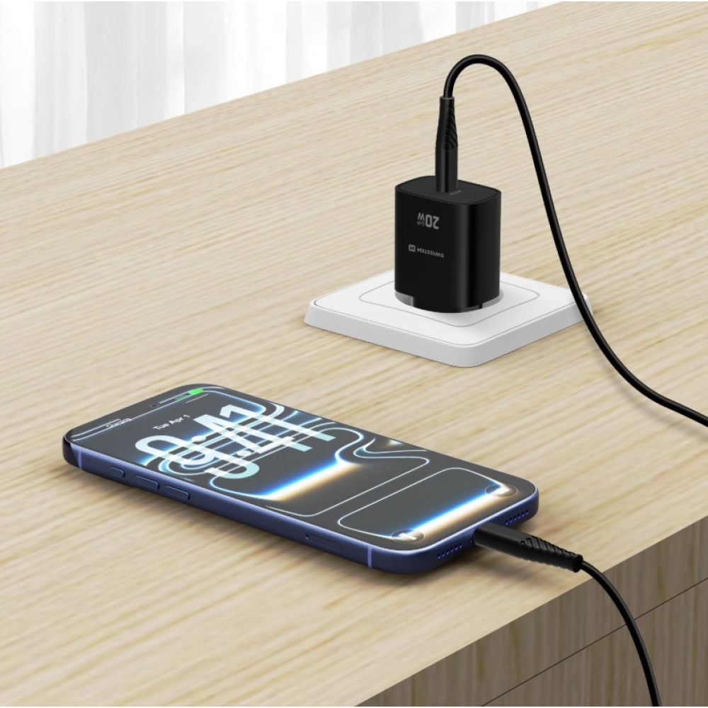 SWISSTEN edge GaN 1x USB-C PD 20W-os hálózati adapter - fekete