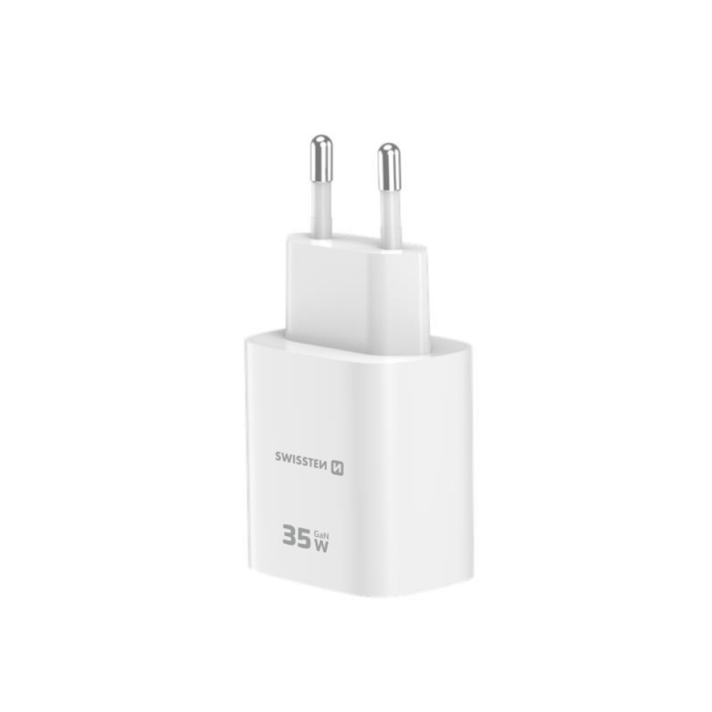SWISSTEN edge GaN hálózati adapter 1x USB-C PD 35W + 1x USB-A 18W QC - fehér
