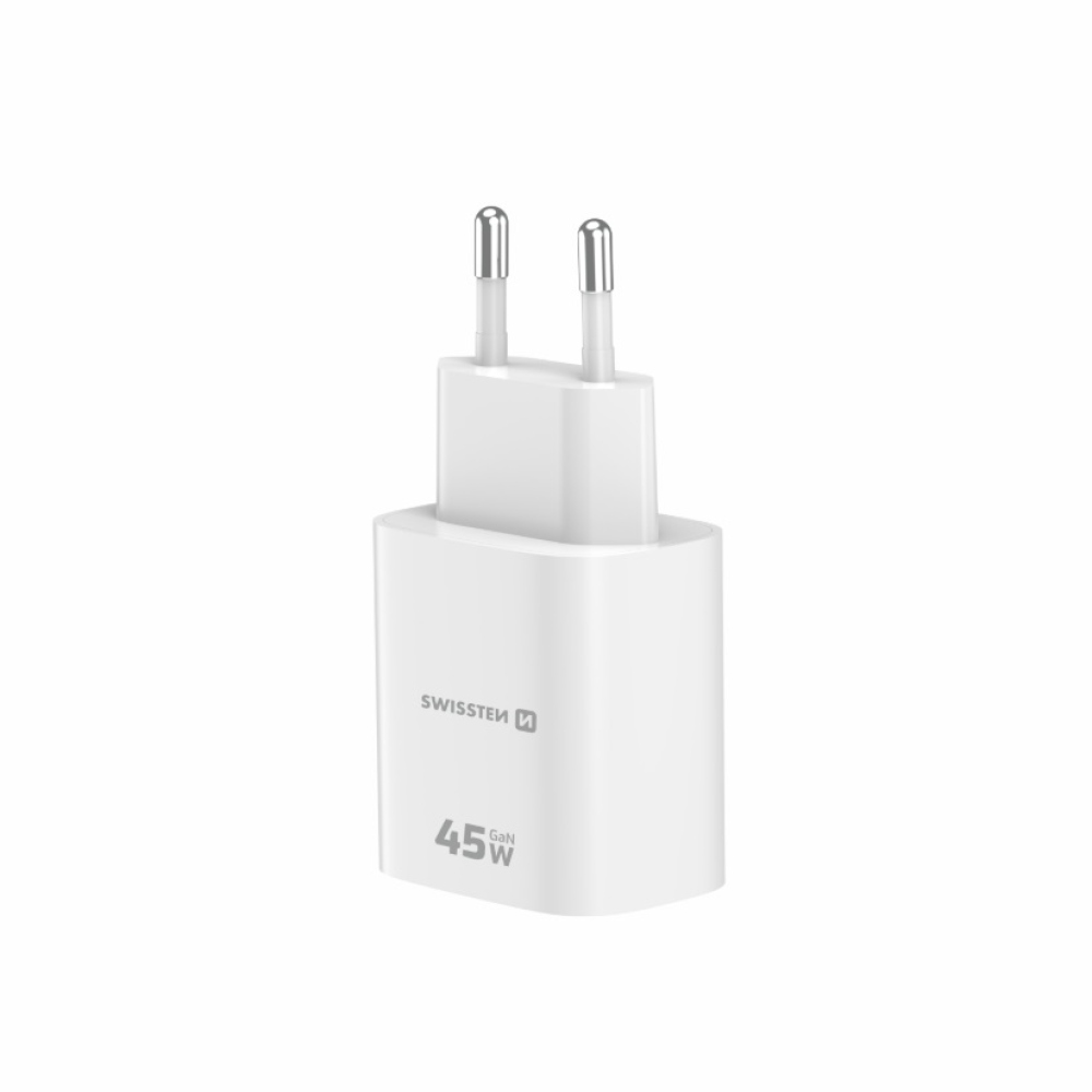 SWISSTEN edge GaN hálózati adapter 1x USB-C PD 45W + 1x USB-A 18W QC - fehér
