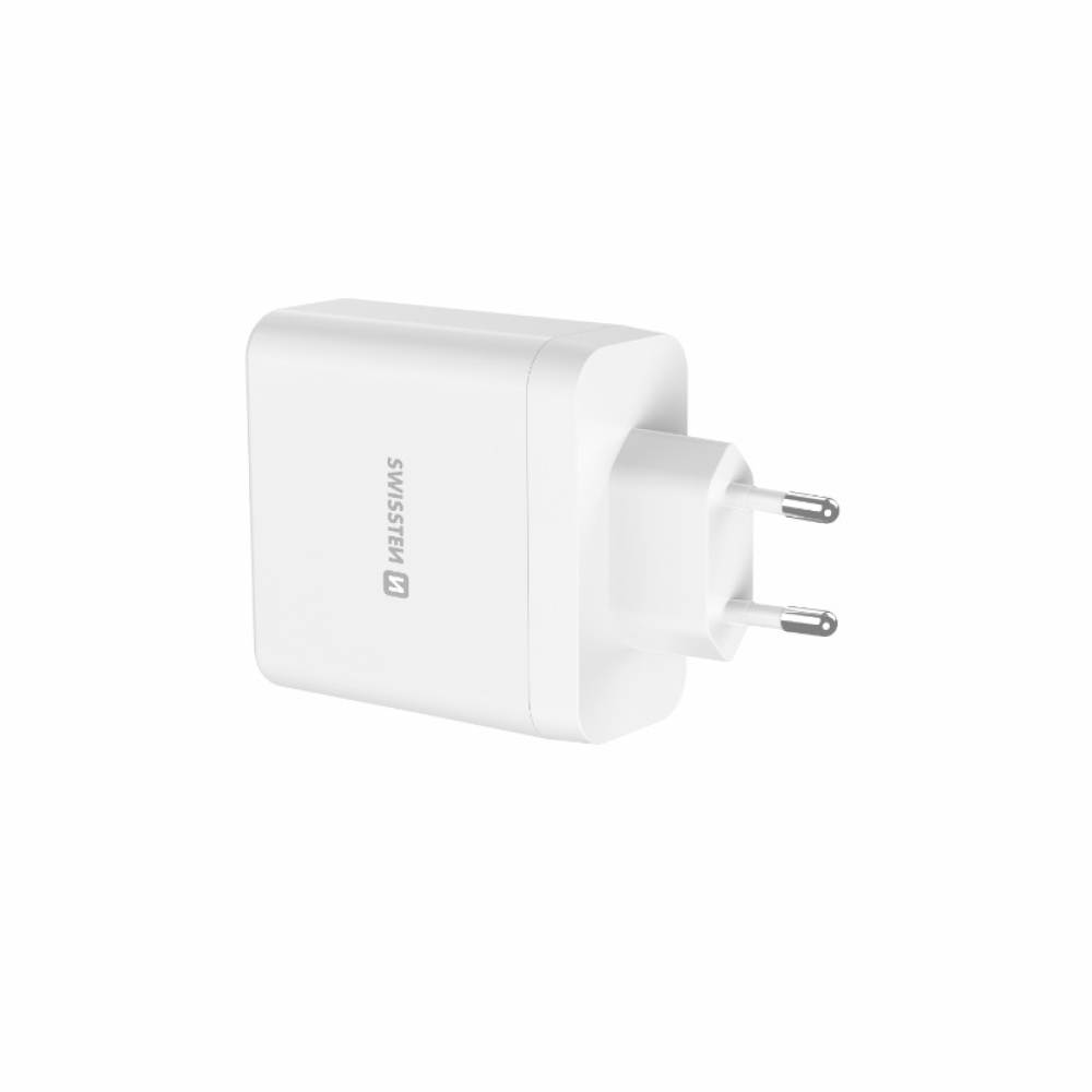 SWISSTEN edge GaN hálózati adapter 2x USB-C PD 100W + 1x USB-C PD 20W + 1x USB-A QC 30W QC - fehér