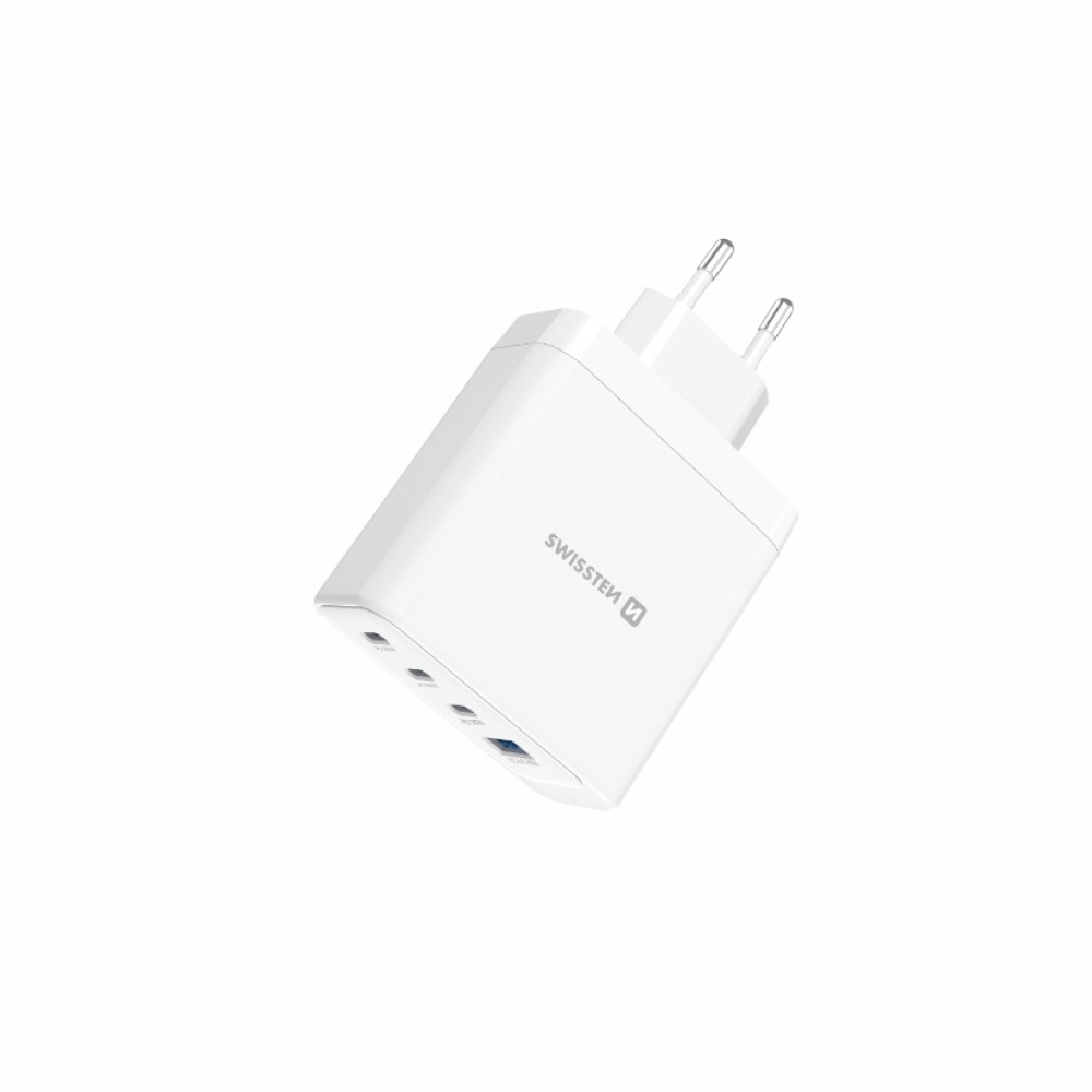 SWISSTEN edge GaN hálózati adapter 2x USB-C PD 100W + 1x USB-C PD 20W + 1x USB-A QC 30W QC - fehér