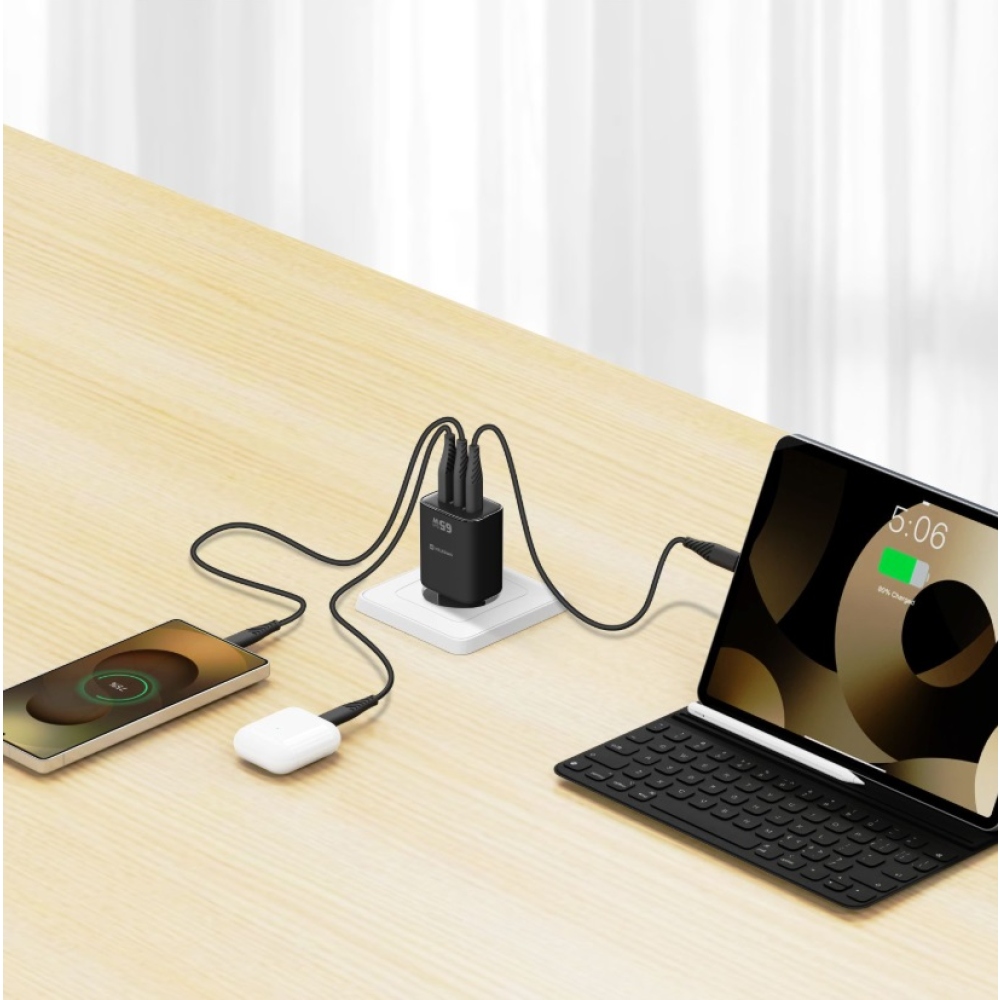 Swissten Edge Gan hálózati adapter 2x USB-C PD 65 W + 1x USB-A 18 W QC – fekete