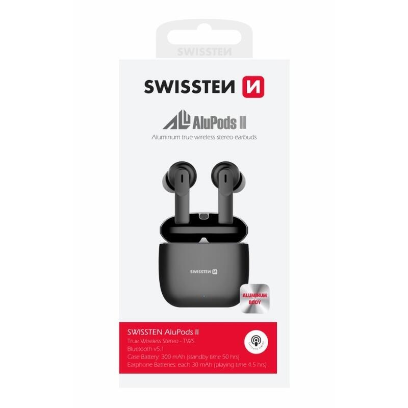 Swissten TWS ALUPODS II Bluetooth fejhallgató - fekete