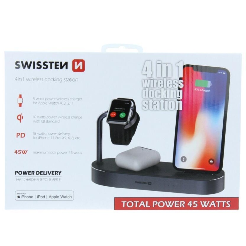 Swissten Wireless 4in1 vezeték nélküli töltő Mfi