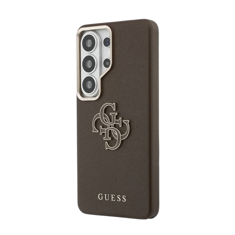 Guess PU 4G gyanta fém logós hátlap Samsung Galaxy S26 Ultra Brown számára