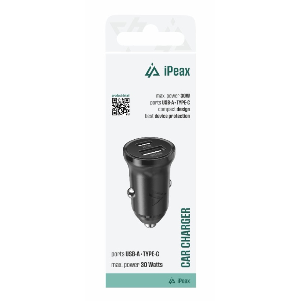 iPEAX autós töltő CL-04, PD, 30 W, 1x USB-C és 1x USB-A - fekete