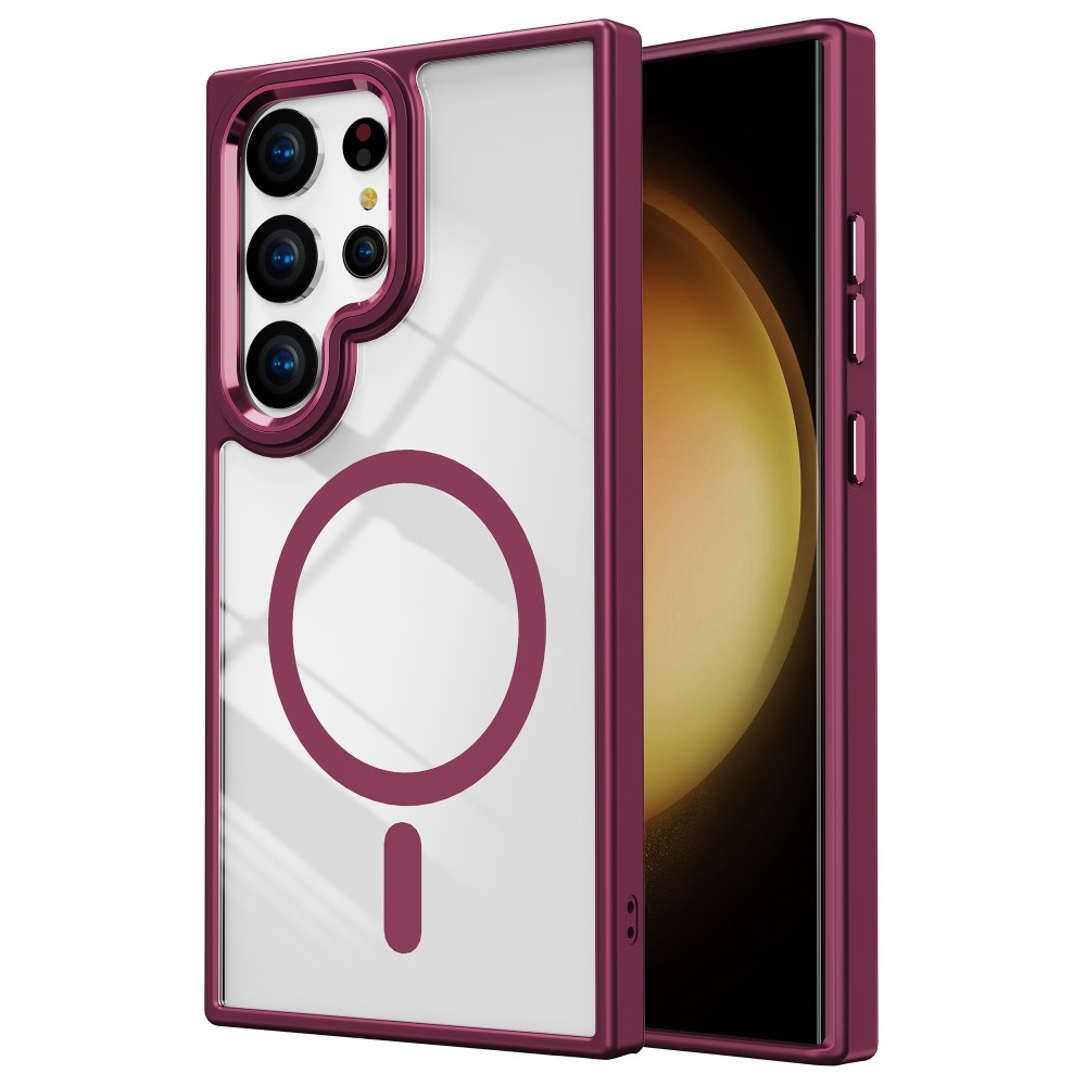 Átlátszó zselés tok szilárd hátlappal és MagSafe a Samsung Galaxy S24 Ultra készülékre - bordó színű