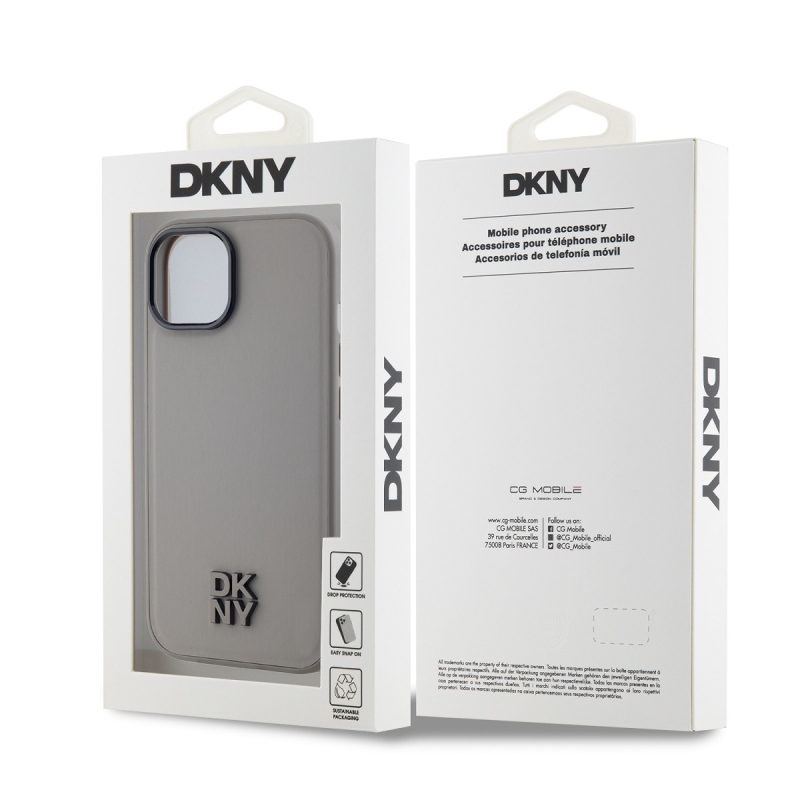 DKNY PU bőr Stack Logo Magsafe hátsó borító iPhone 15 szürke