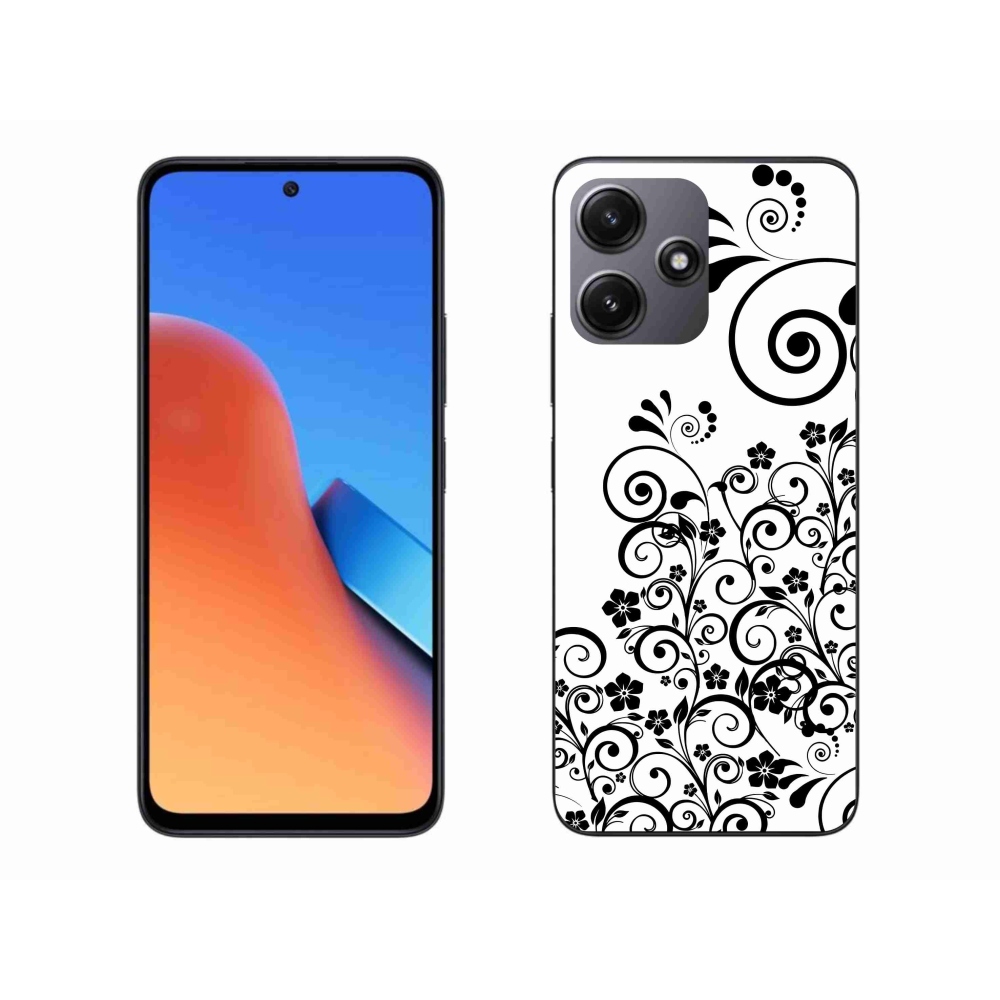 Gél borító mmCase a Xiaomi Redmi 12 5G-hez - fekete és fehér virágmintás