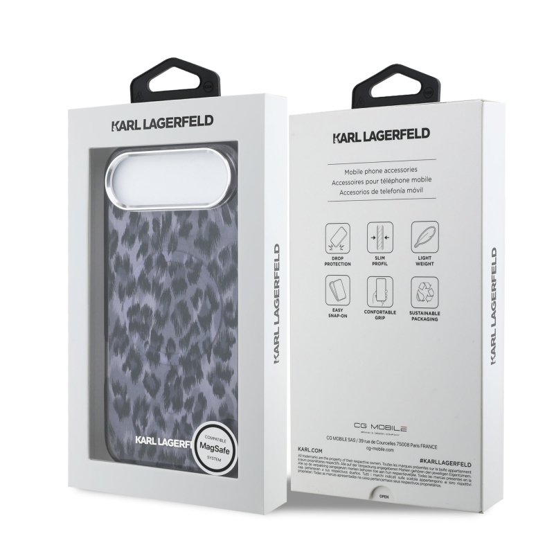 Karl Lagerfeld IML Leopard MagSafe hátlap iPhone-hoz, légszürke