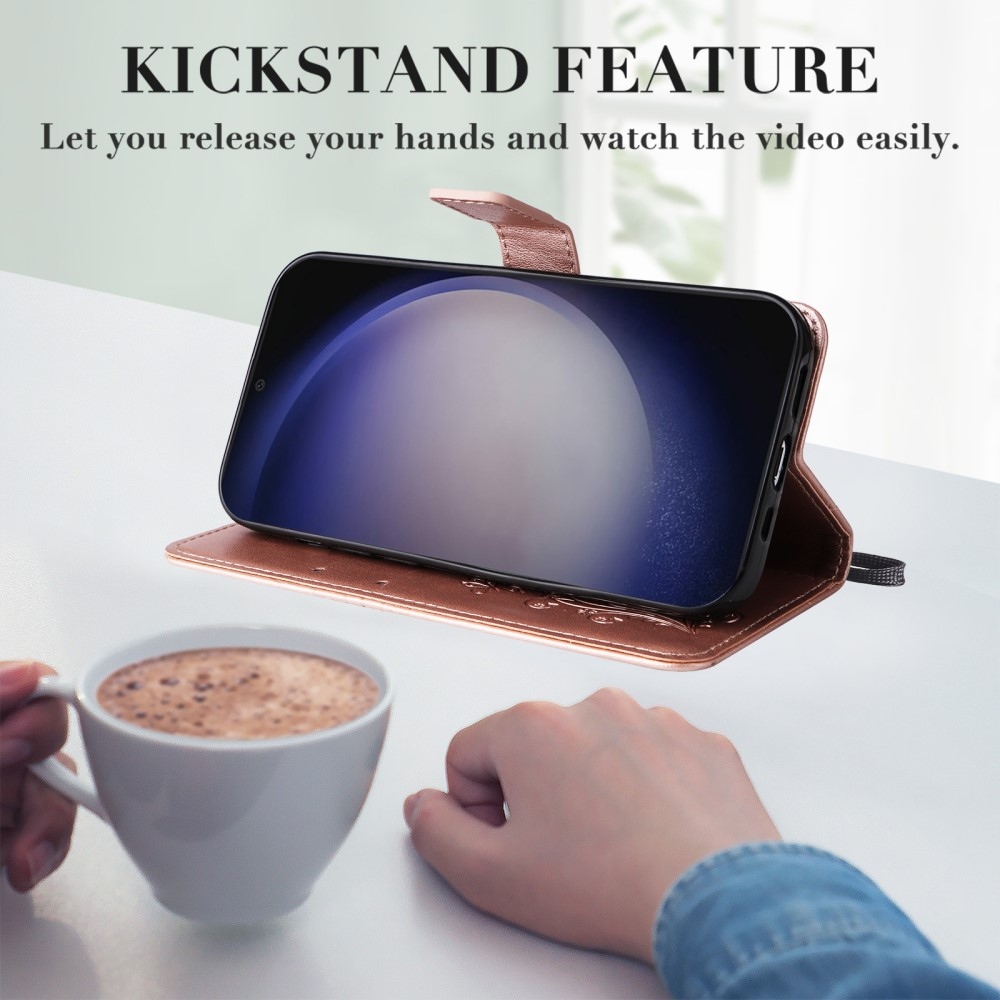 Nagy pillangó könyv tok Samsung Galaxy S25 készülékhez - rózsaarany