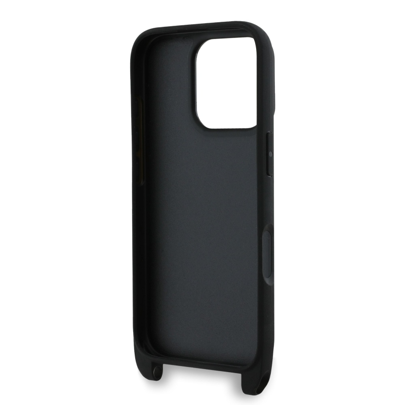 Karl Lagerfeld Saffiano válltáska pánttal, Karl és Choupette mintával, iPhone 16 Pro Max tok, fekete