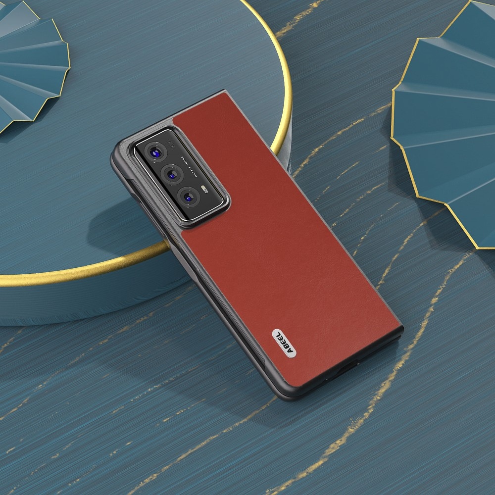 ABEEL műanyag tok műbőrrel a Honor Magic V2 készülékhez - piros