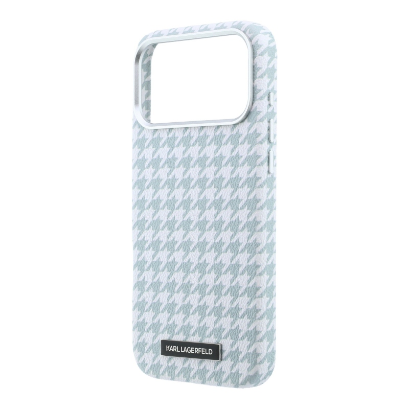Karl Lagerfeld PU Houndstooth gyantalemez MagSafe hátlapi borító iPhone 17 Pro Max-hoz kék