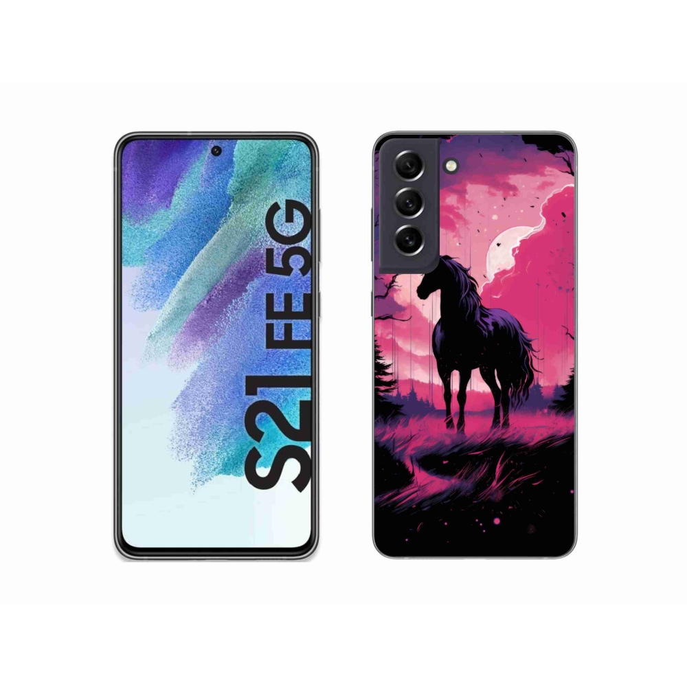 Zselés borítás mmCase Samsung Galaxy S21 FE 5G - fekete rajzfilm ló 1
