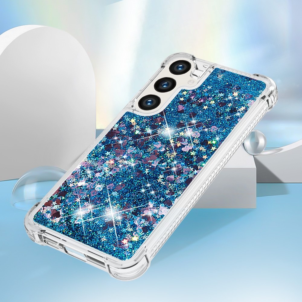 Glitter homokóra zselés tok Samsung Galaxy S24 készülékhez - kék/szívek
