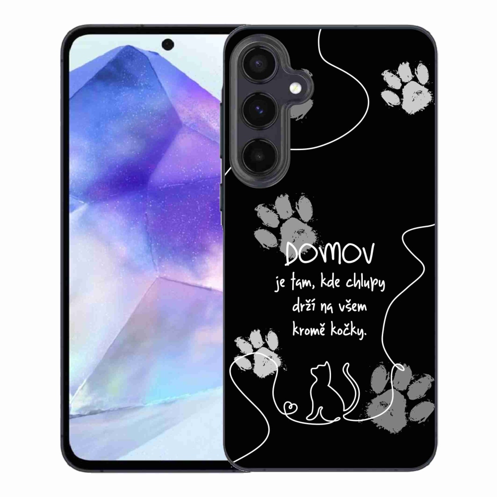 Gél borítás mmCase Samsung Galaxy A55 5G - macska motívum fekete háttérrel