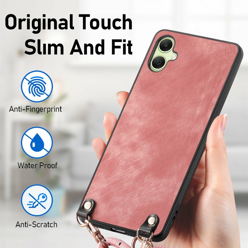 Retro zselés tok zsinórral és műbőrrel Samsung Galaxy A06 4G készülékhez - rózsaszínű