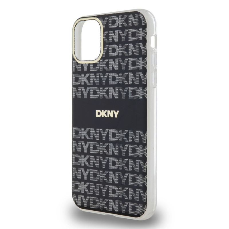 DKNY PC/TPU ismétlődő mintás tonális csíkos Magsafe hátlap iPhone 11-hez Fekete