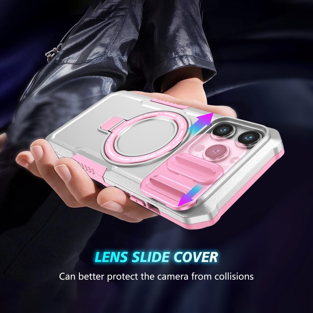 Katonai tartós védőburkolat MagSafe-vel iPhone 14 Pro Max készülékhez - rózsaszín/fehér