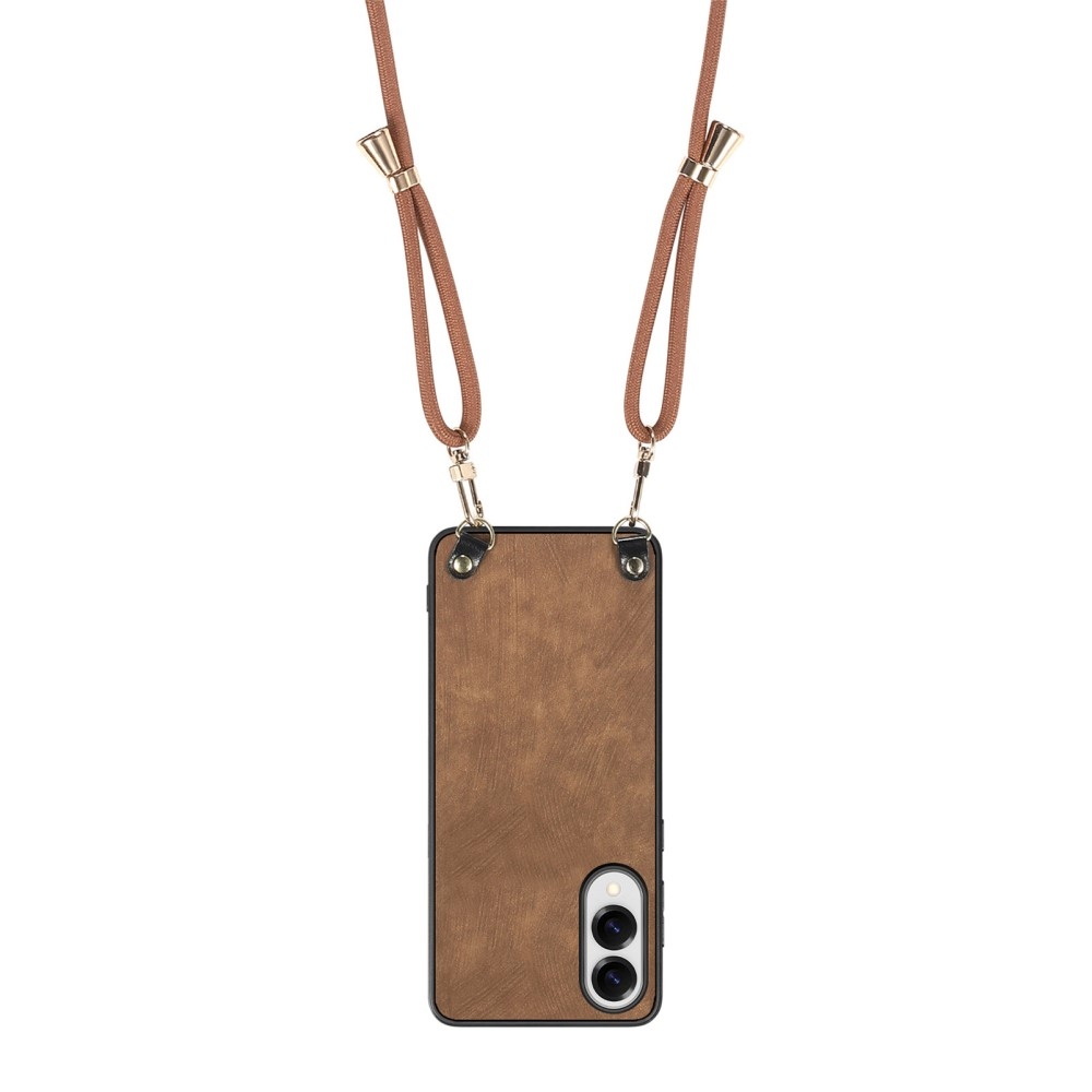 Retro zselés tok zsinórral és műbőrrel Samsung Galaxy S25 Edge készülékhez - barna