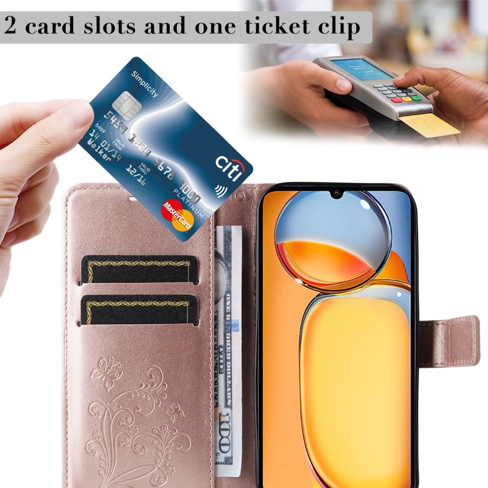 Nagy pillangó könyv tok Xiaomi Poco C65/Redmi 13C - rózsa arany