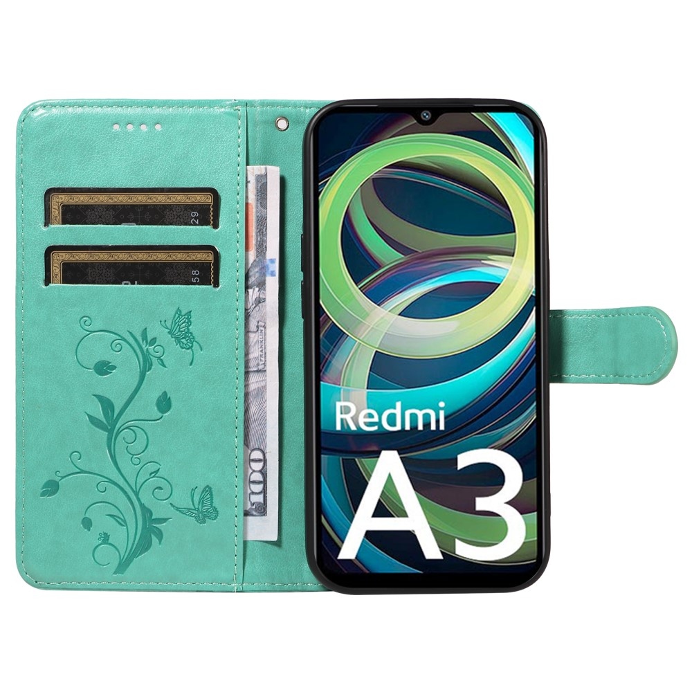 Virágok könyv tok Xiaomi Redmi A3-hoz - teal színű