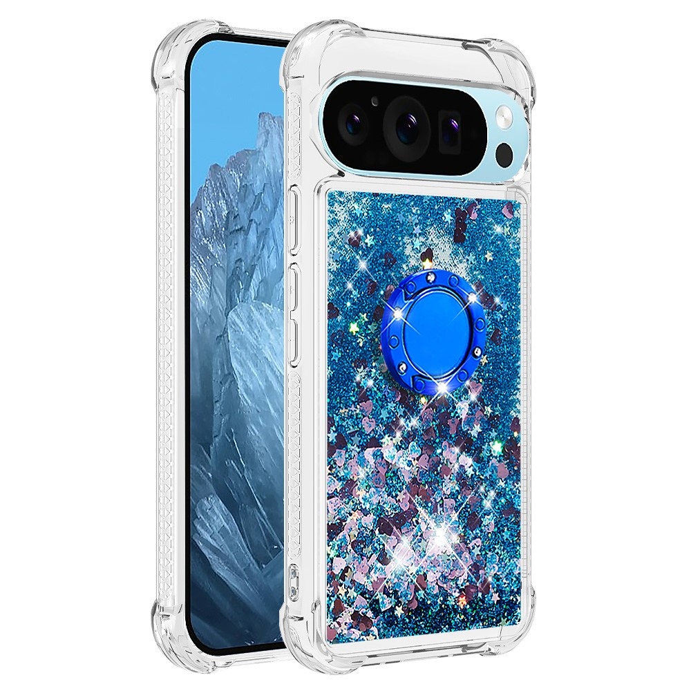 Glitt homokóra zselés tok ujjgyűrűvel a Google Pixel 10 számára - kék/szív