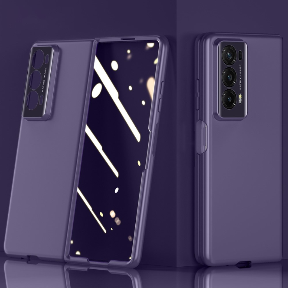 Bőr műanyag tok védőüveggel a Honor Magic V2 képernyőjén - lila