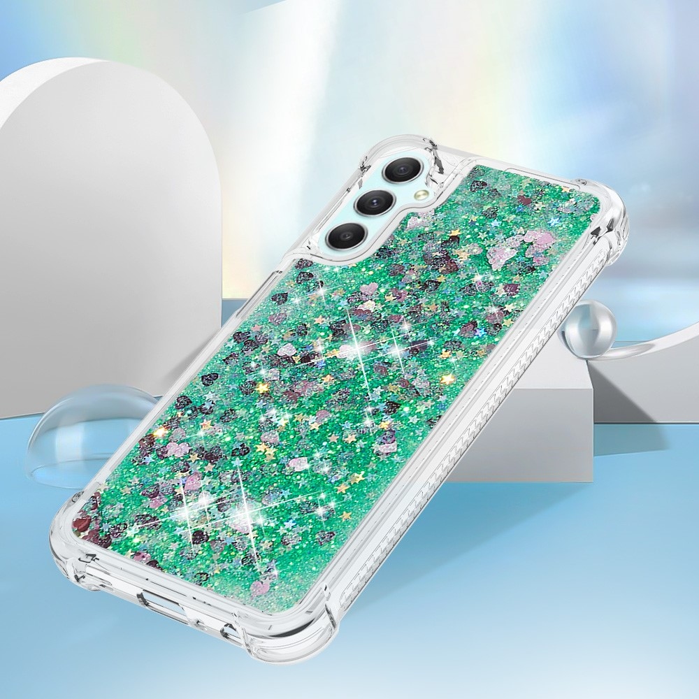 Glitter homokóra zselés tok Samsung Galaxy A24 készülékhez - zöld/szívek