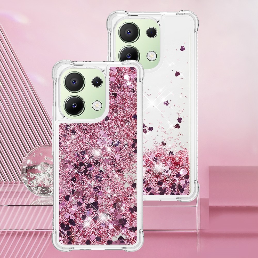 Glitter zselés homokóra tok Xiaomi Redmi Note 13-hoz - rózsaarany/szív