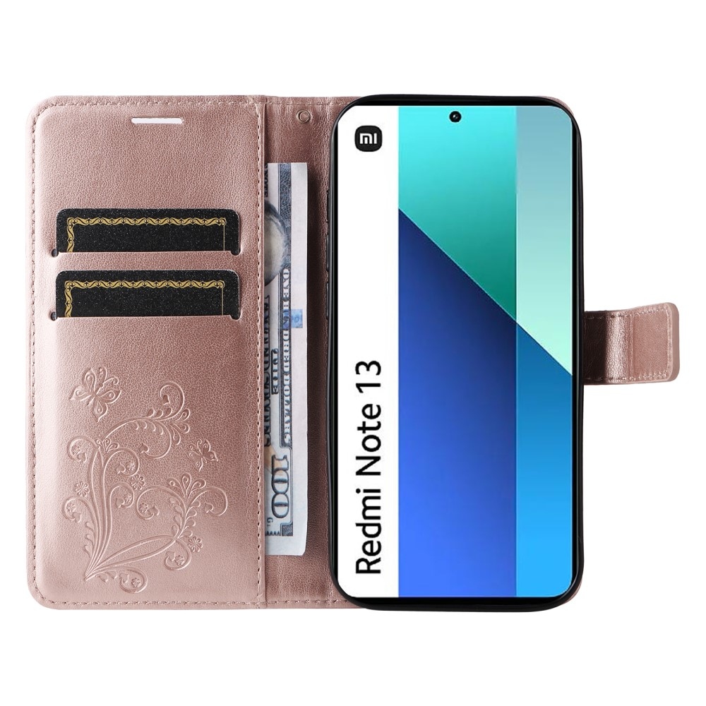 Nagy pillangó könyv tok a Xiaomi Redmi Note 13-hoz - rózsaarany színben