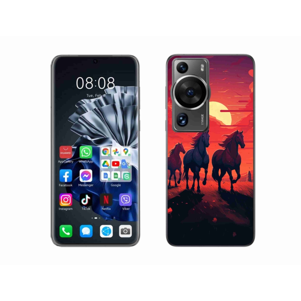 Gél borítás mmCase a Huawei P60 Pro-n - lovak és naplemente