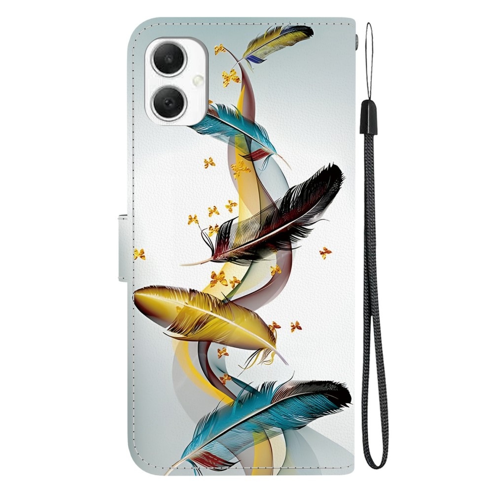 Sokoldalú könyvtáska Samsung Galaxy A06 4G készülékhez - arany és kék tollakkal