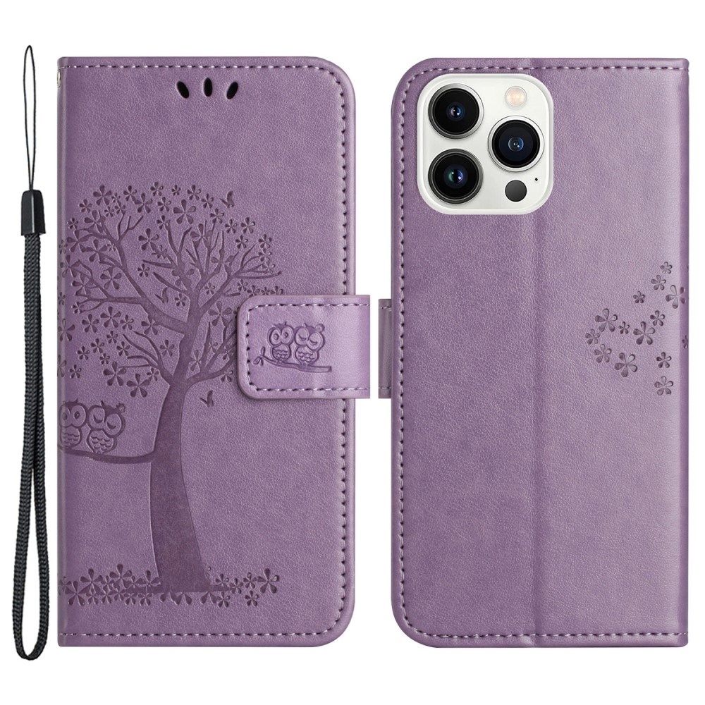 Fa könyv tok iPhone 15 Pro Max készülékhez - világos lila