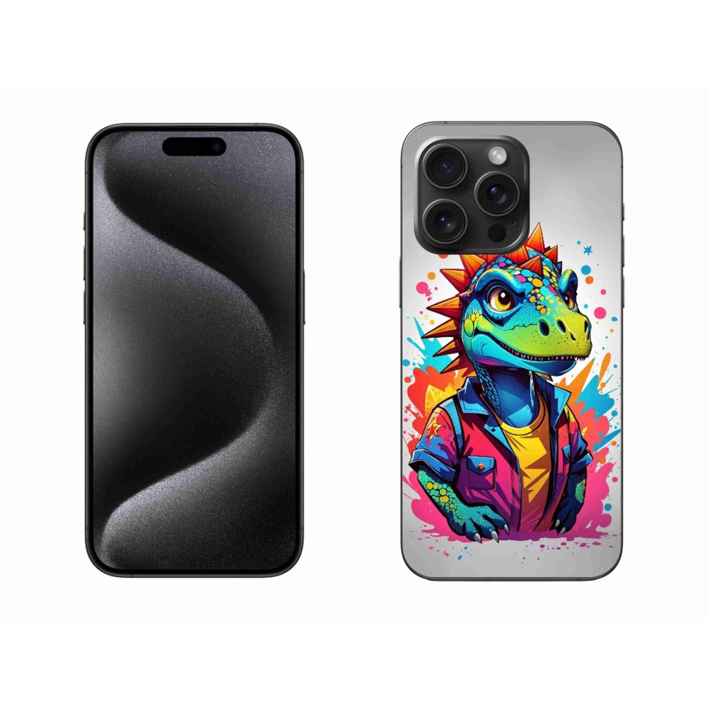 Zselés borító mmCase iPhone 15 Pro Max készülékhez - színes dinoszaurusz