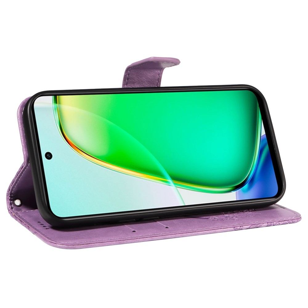 Virágos pillangó könyvtáska Vivo Y28-hoz - világos lila