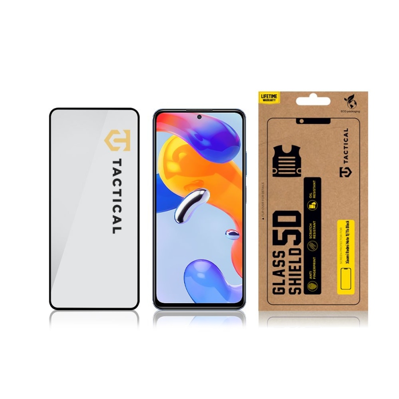 Taktikai üvegpajzs 5D üveg a Xiaomi Redmi Note 11/11s fekete színéhez