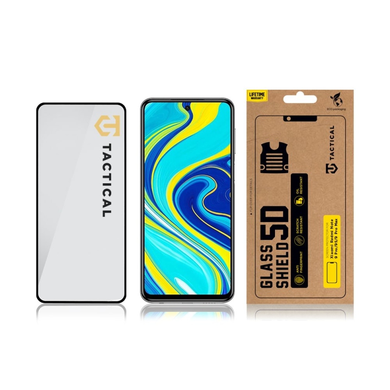 Taktikai üvegpajzs 5D üveg a Xiaomi Redmi Note 9 Pro/9S/9 Pro Max-hoz Fekete