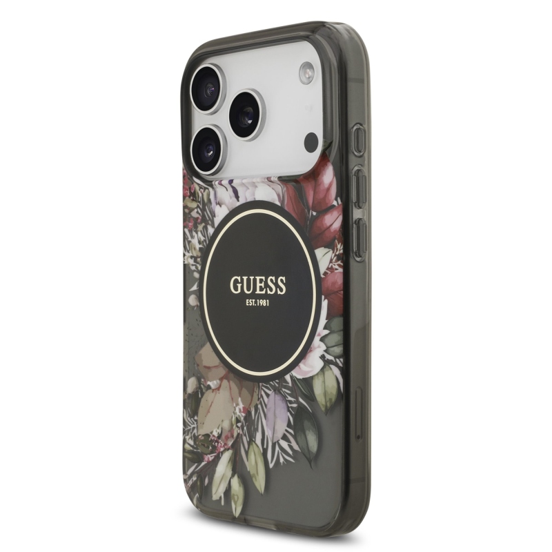 Guess IML Flowers Strap MagSafe hátlapi borító iPhone 17 Pro Fekete