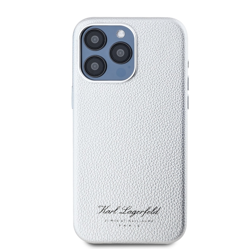 Karl Lagerfeld szemcsés PU Hotel RSG hátlap iPhone 15 Pro Max-hoz Szürke
